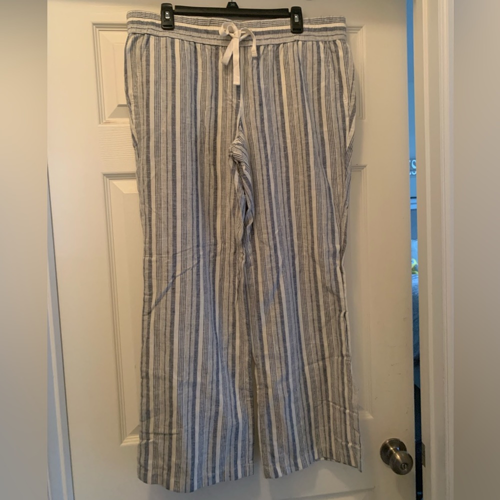 Striped Blue & White Drawstring Wide-Leg Pants